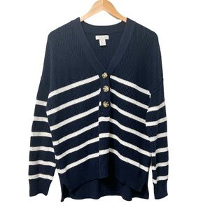 Rachel Zoe New York Striped Quarter Button Down Sweater Large